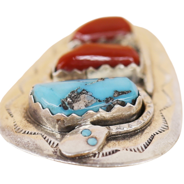 Effie Calavaza Sterling Coral Turquoise Bolo