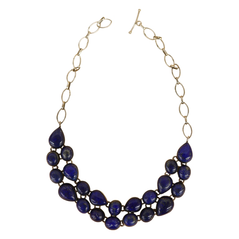Sterling Silver Lapis Lazuli Choker Bib Necklace
