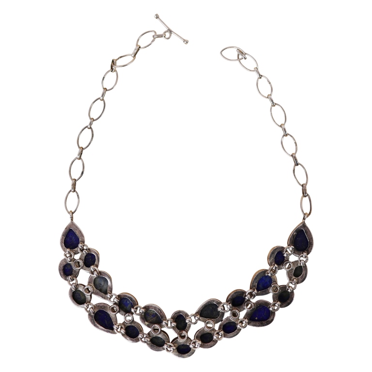 Sterling Silver Lapis Lazuli Choker Bib Necklace