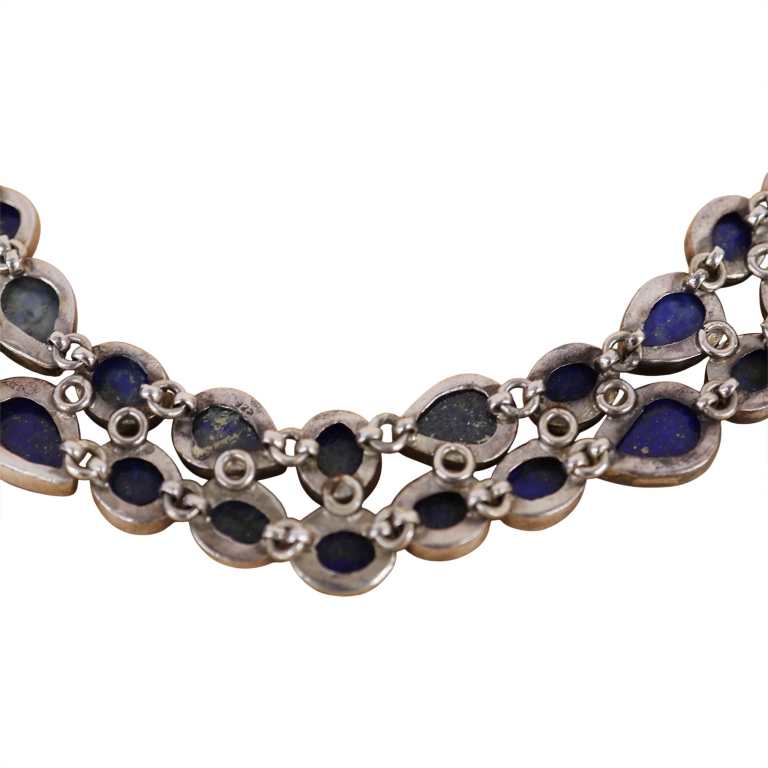 Sterling Silver Lapis Lazuli Choker Bib Necklace