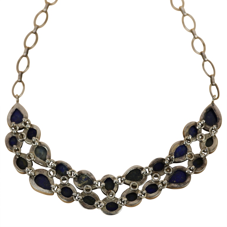 Sterling Silver Lapis Lazuli Choker Bib Necklace