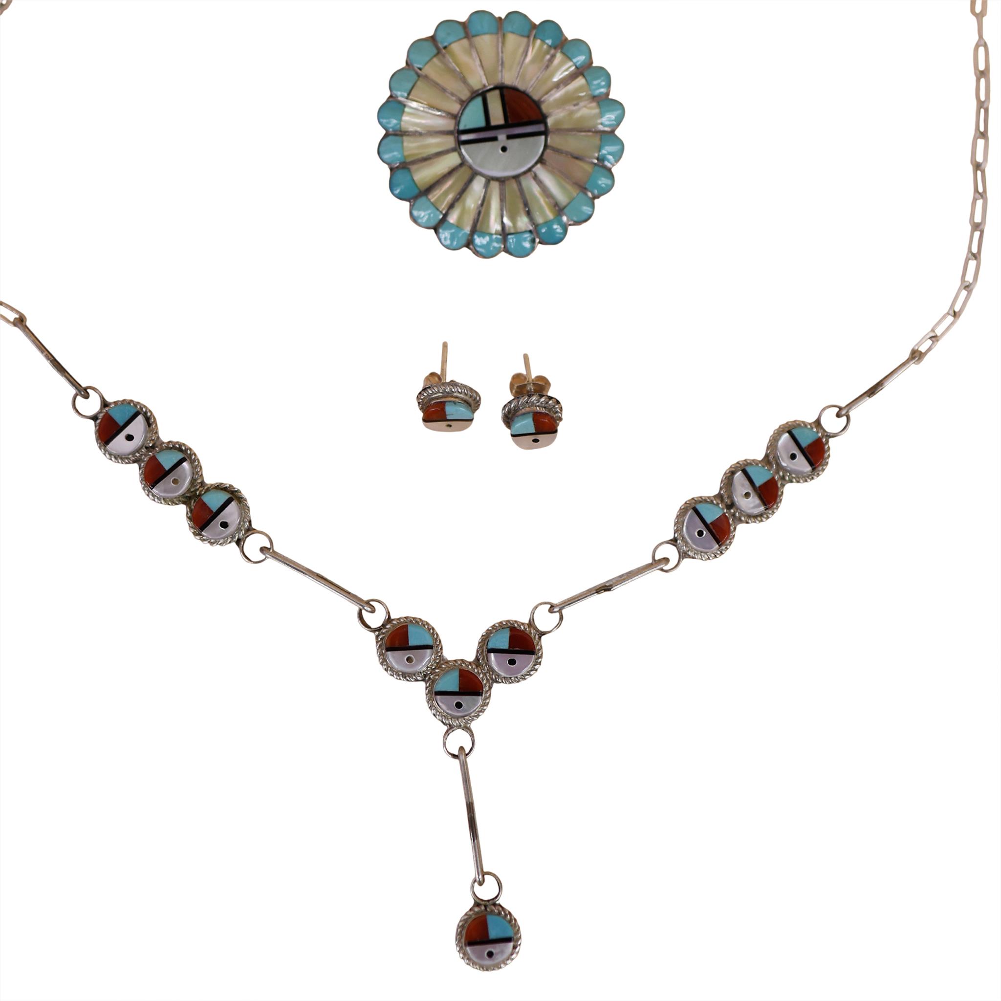 Sterling Zuni Sunface Inlaid Jewelry Lot