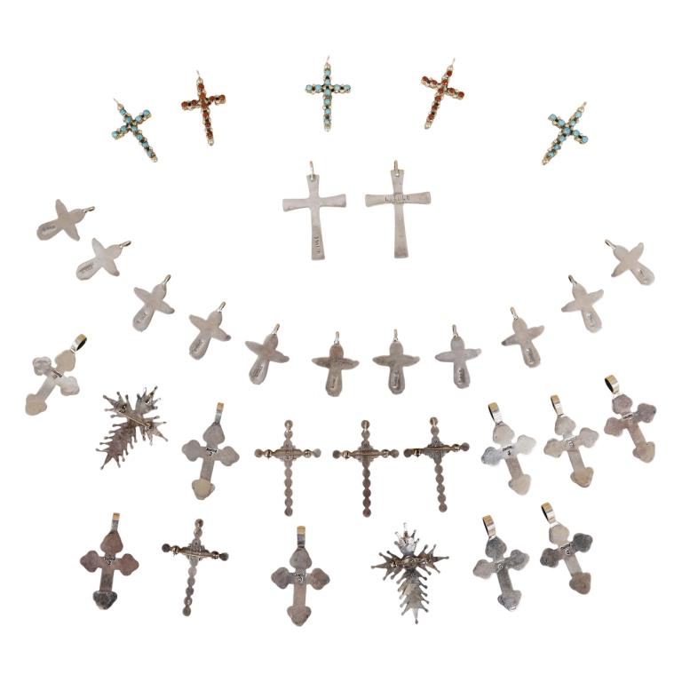 Sterling Zuni Inlaid Stone Cross Pendants Lot