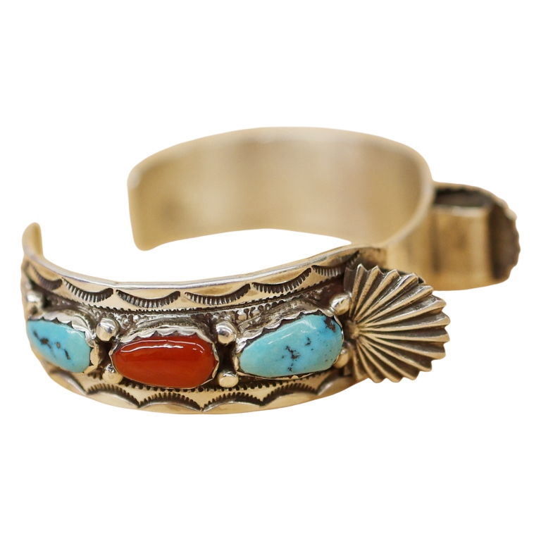 Simplicio Sterling Turquoise Coral Watch Cuff