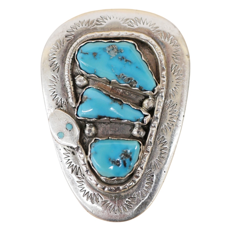 Effie Calavaza Zuni Sterling Turquoise Snake Bolo