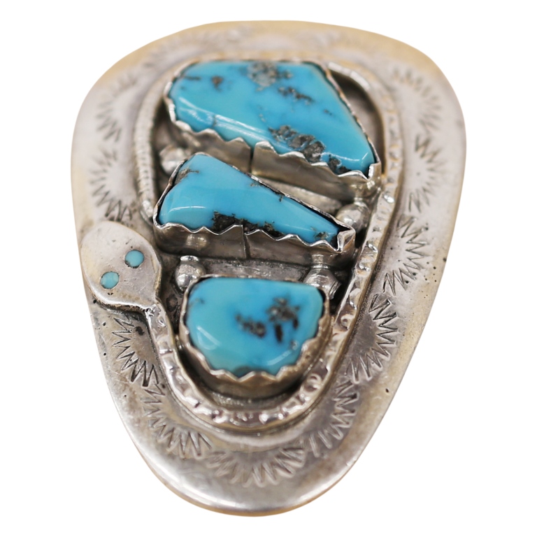 Effie Calavaza Zuni Sterling Turquoise Snake Bolo