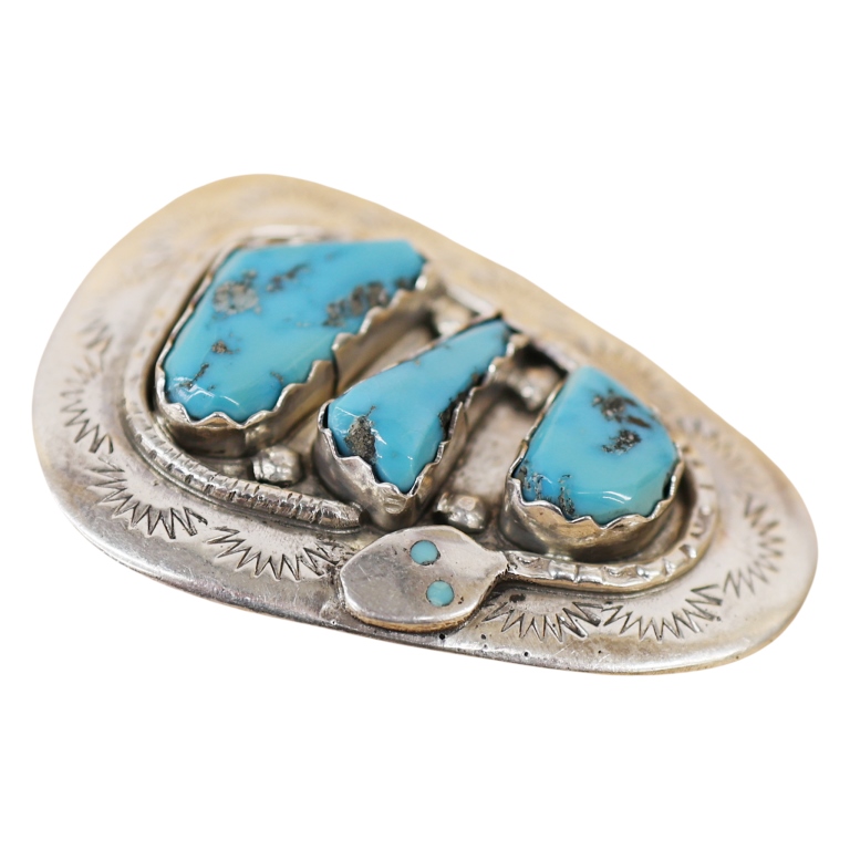 Effie Calavaza Zuni Sterling Turquoise Snake Bolo