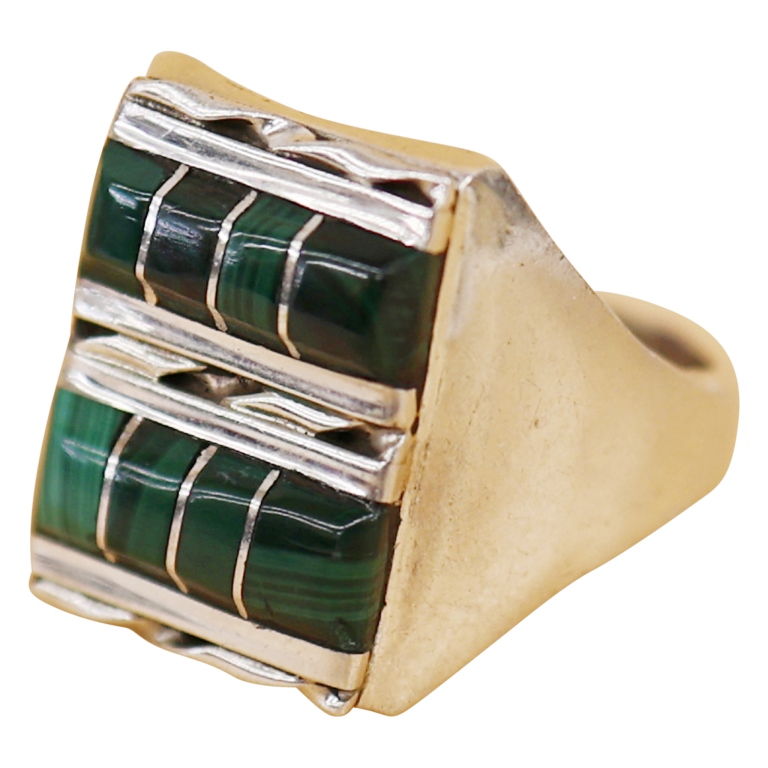 Gilbert & Mildred Calavaza Sterling Malachite Ring
