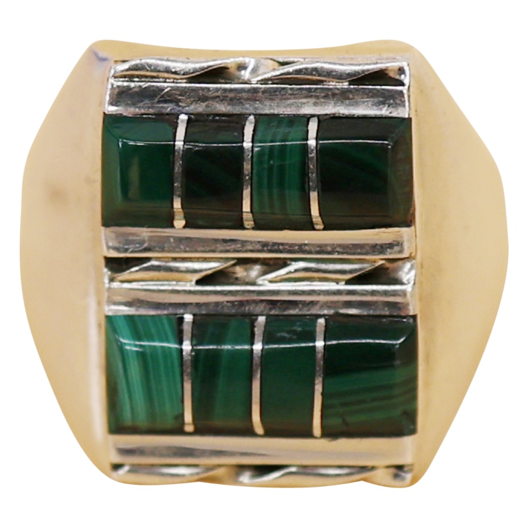 Gilbert & Mildred Calavaza Sterling Malachite Ring
