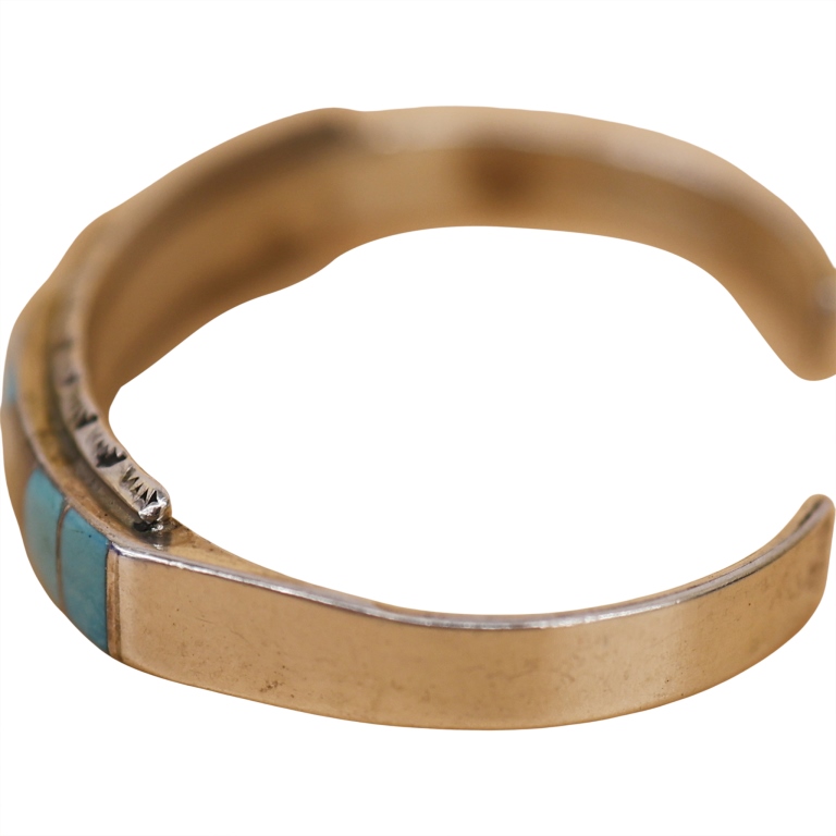 Signed L.L. Sterling Inlaid Turquoise Abalone Cuff