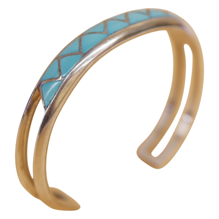 Signed MKL Zuni Sterling Inlaid Turquoise Cuff