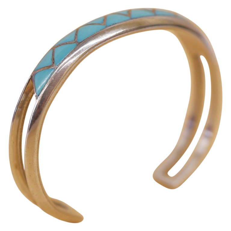 Signed MKL Zuni Sterling Inlaid Turquoise Cuff