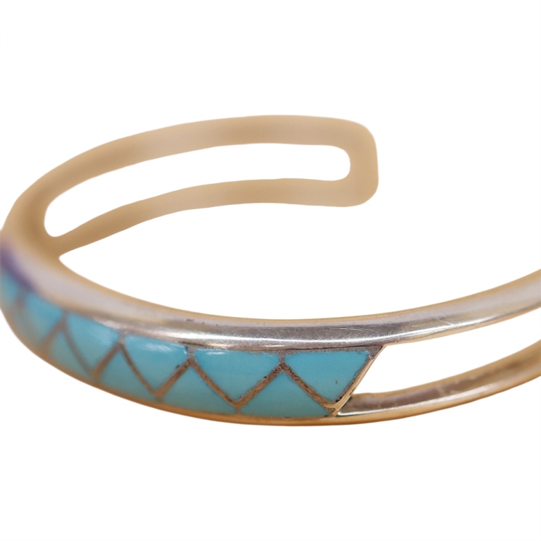 Signed MKL Zuni Sterling Inlaid Turquoise Cuff