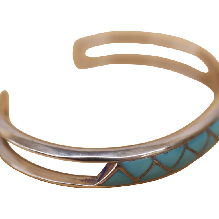 Signed MKL Zuni Sterling Inlaid Turquoise Cuff