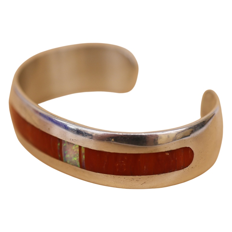 Veronica Benally Sterling Spiny Oyster Opal Cuff