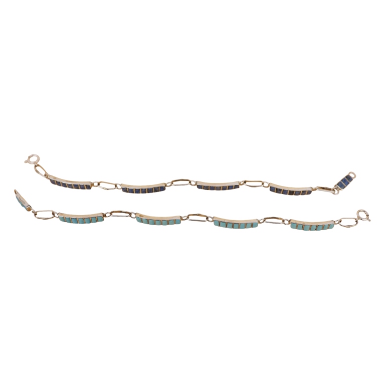 Sterling Lapis Turquoise Inlaid Stone Bracelets