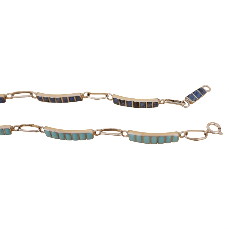 Sterling Lapis Turquoise Inlaid Stone Bracelets