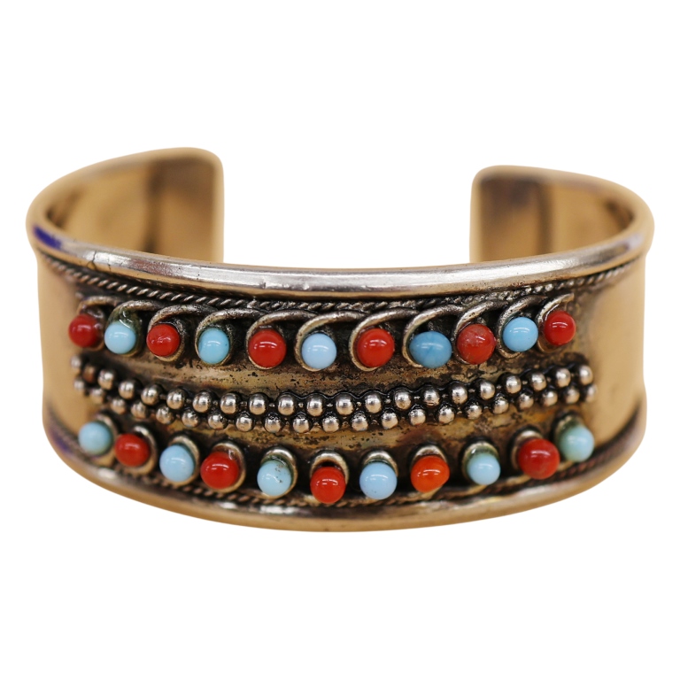 Native American Sterling Turquoise Coral Cuff