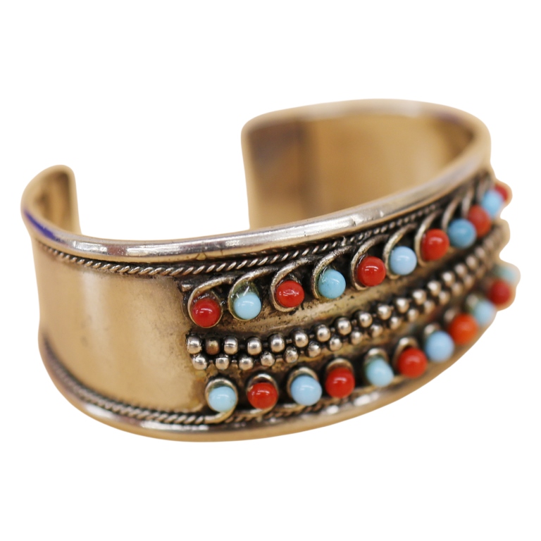 Native American Sterling Turquoise Coral Cuff