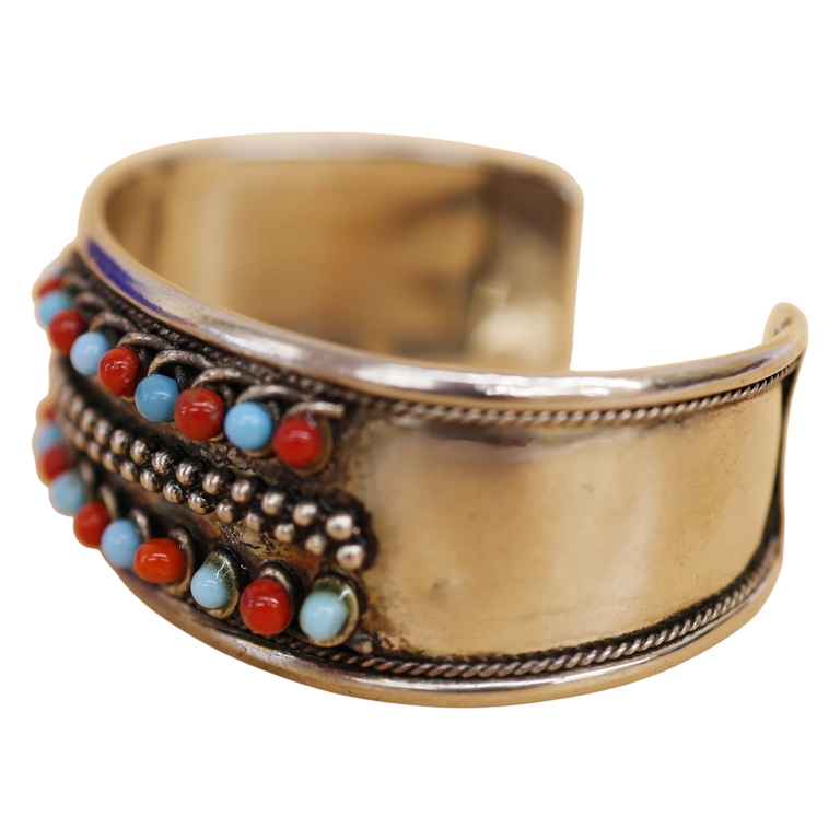 Native American Sterling Turquoise Coral Cuff