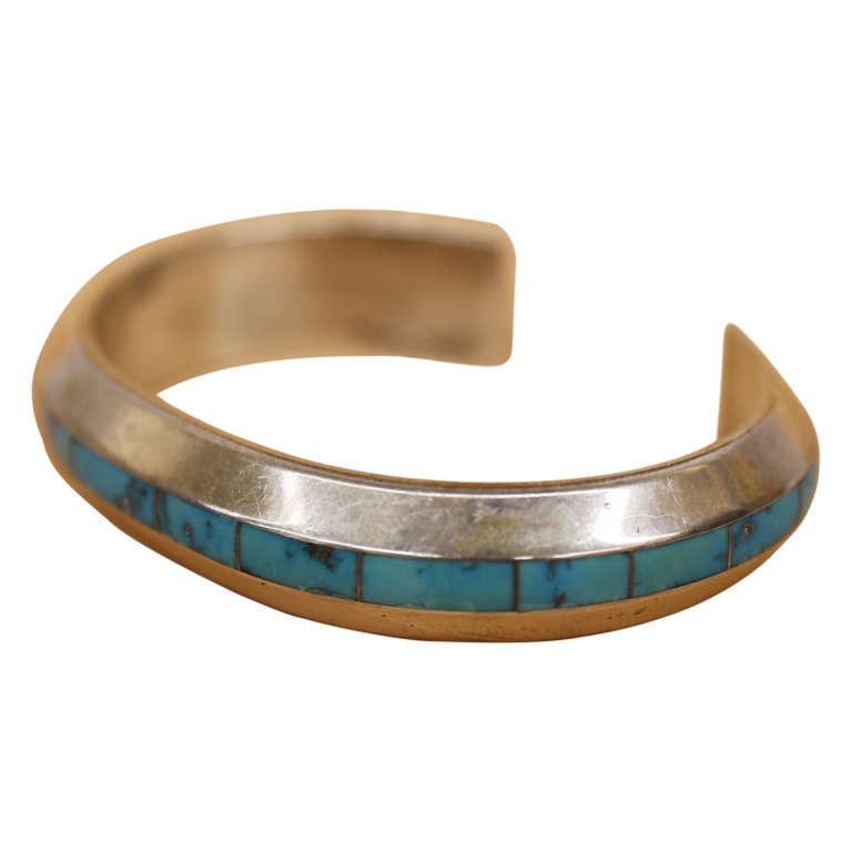 Johnny Coonsis Sterling Turquoise Coral Inlay Cuff