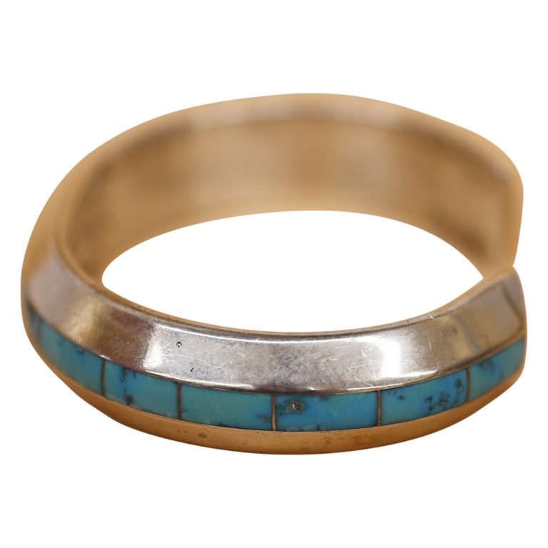 Johnny Coonsis Sterling Turquoise Coral Inlay Cuff