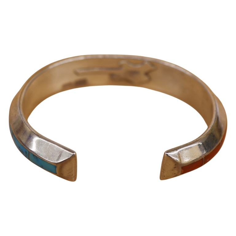Johnny Coonsis Sterling Turquoise Coral Inlay Cuff