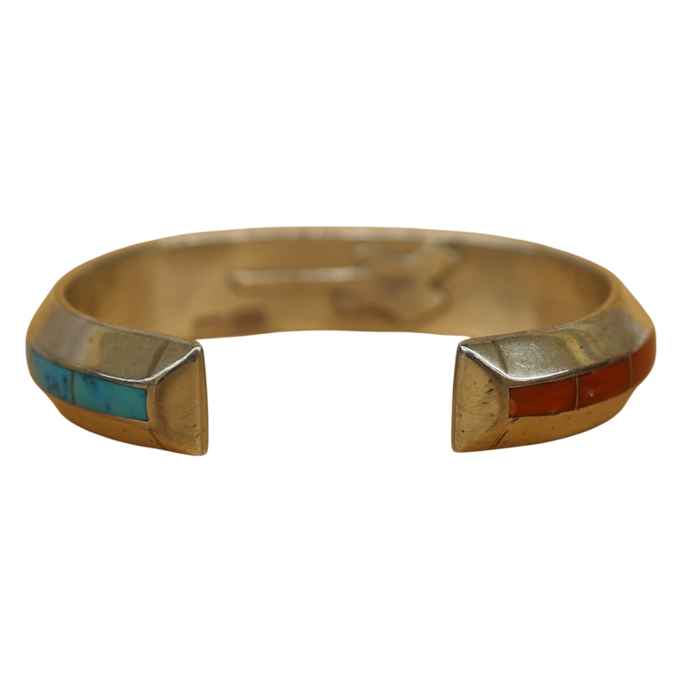 Johnny Coonsis Sterling Turquoise Coral Inlay Cuff