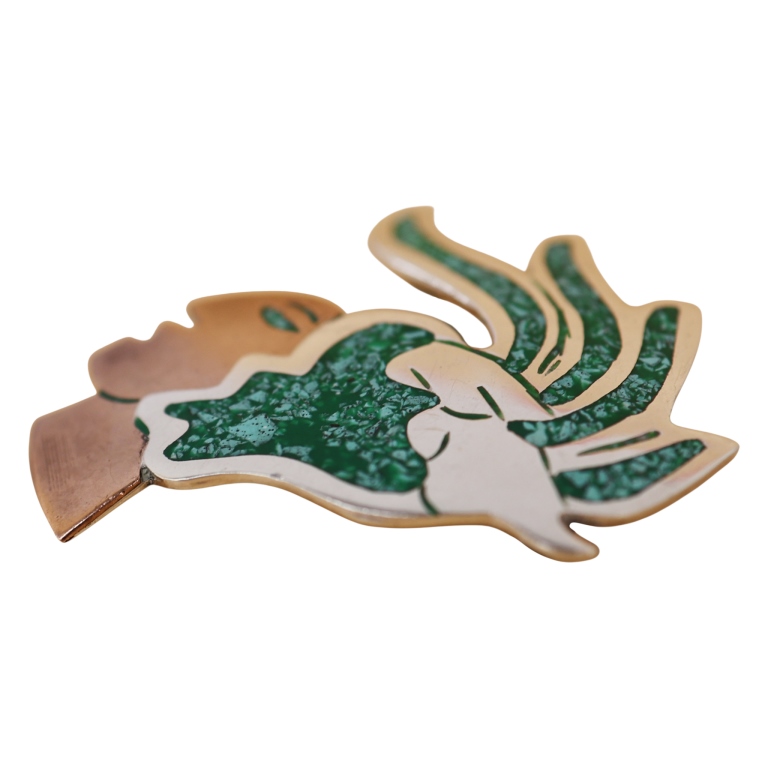 Sterling Inlaid Stone Aztec Mayan Warrior Brooch