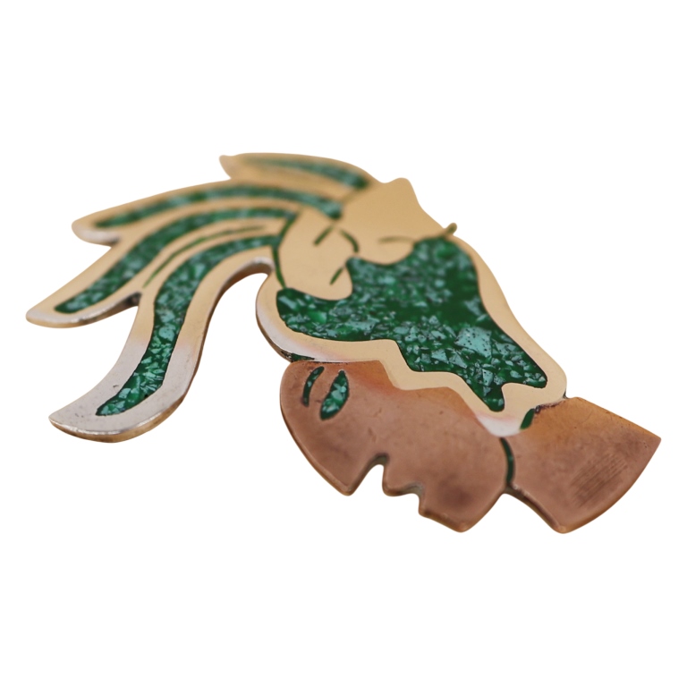 Sterling Inlaid Stone Aztec Mayan Warrior Brooch
