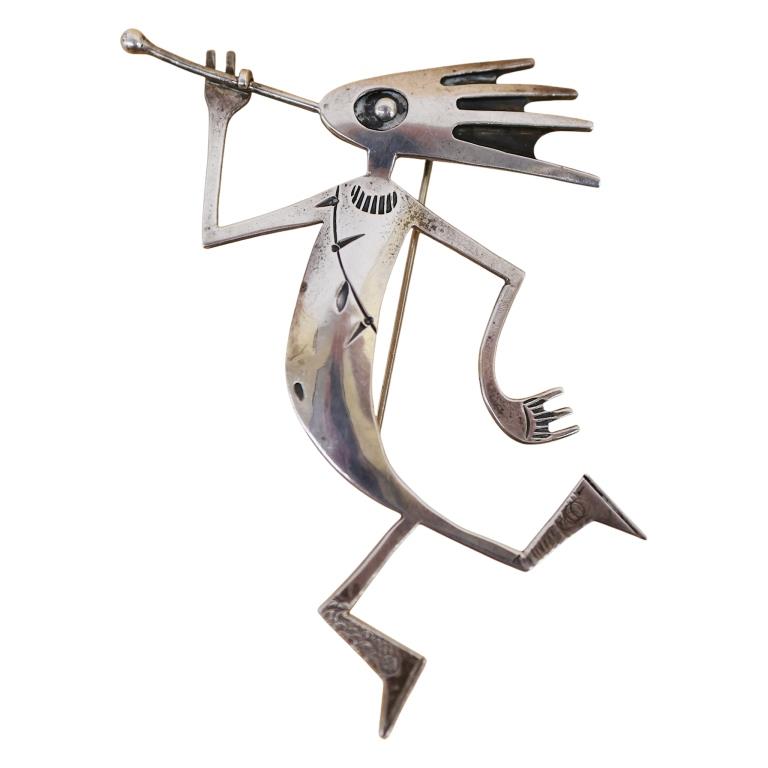 Signed SP Kokopelli Sterling Dancer Brooch