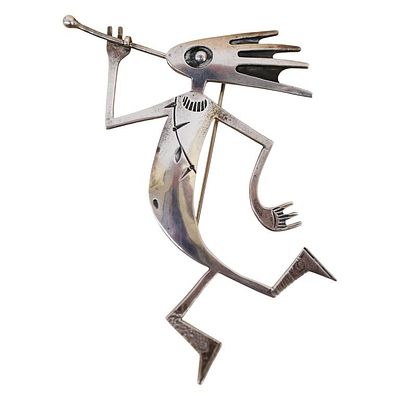 Signed SP Kokopelli Sterling Dancer Brooch. Item/Description: Signed Native American Hopi 