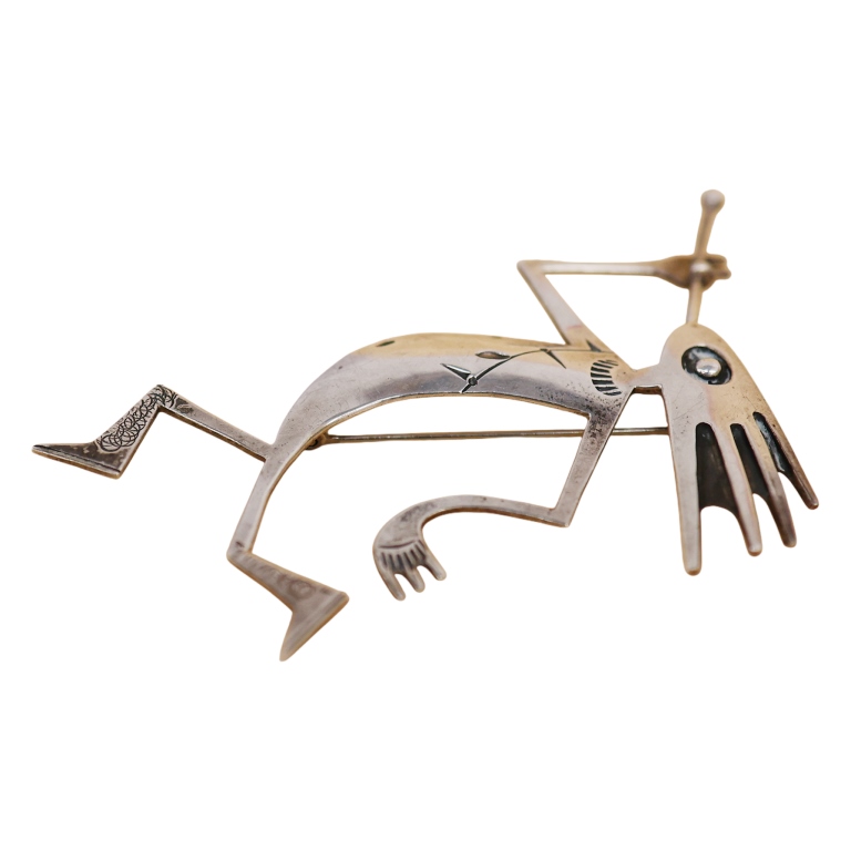 Signed SP Kokopelli Sterling Dancer Brooch