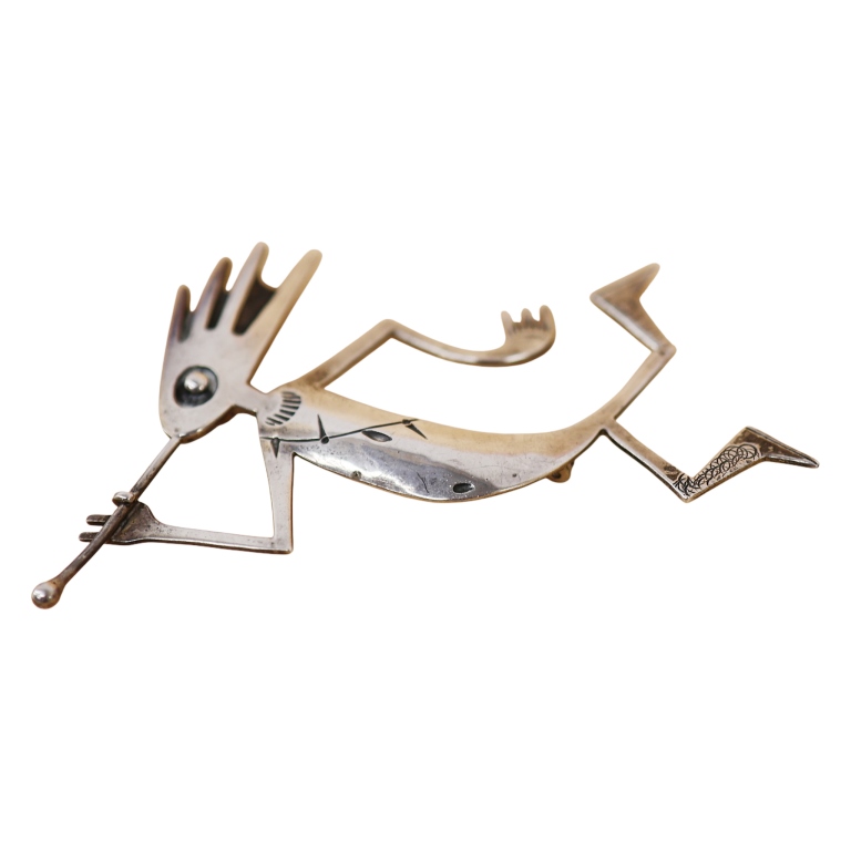 Signed SP Kokopelli Sterling Dancer Brooch