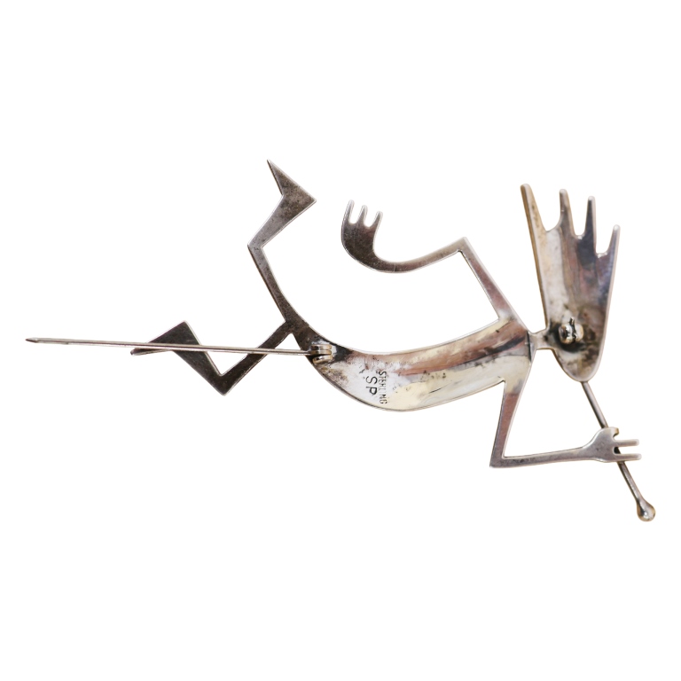 Signed SP Kokopelli Sterling Dancer Brooch