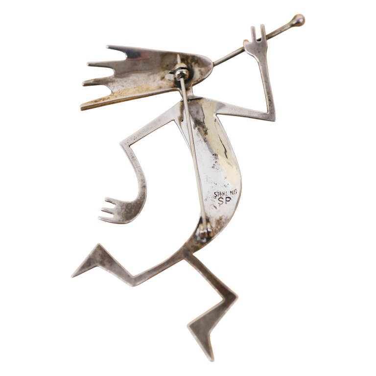 Signed SP Kokopelli Sterling Dancer Brooch