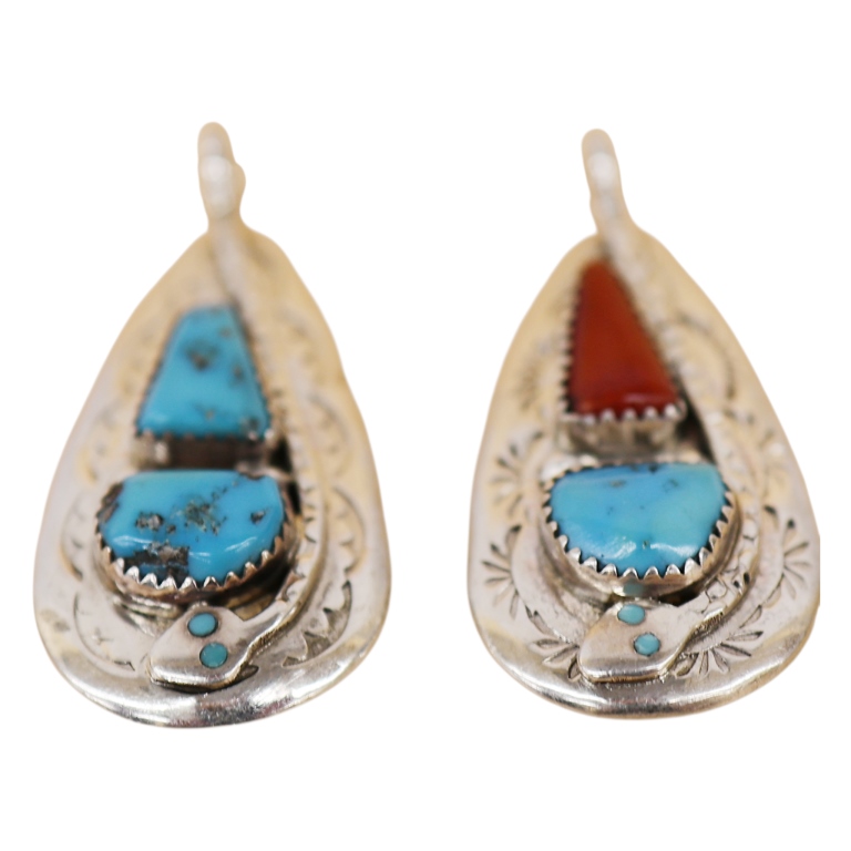 Effie C. Zuni Sterling Turquoise Snake Pendants