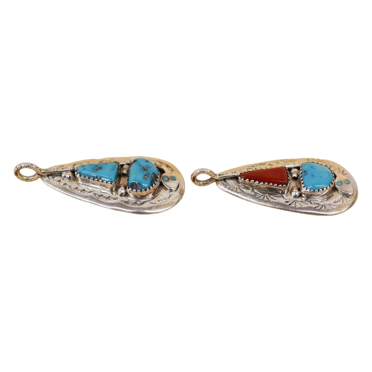 Effie C. Zuni Sterling Turquoise Snake Pendants
