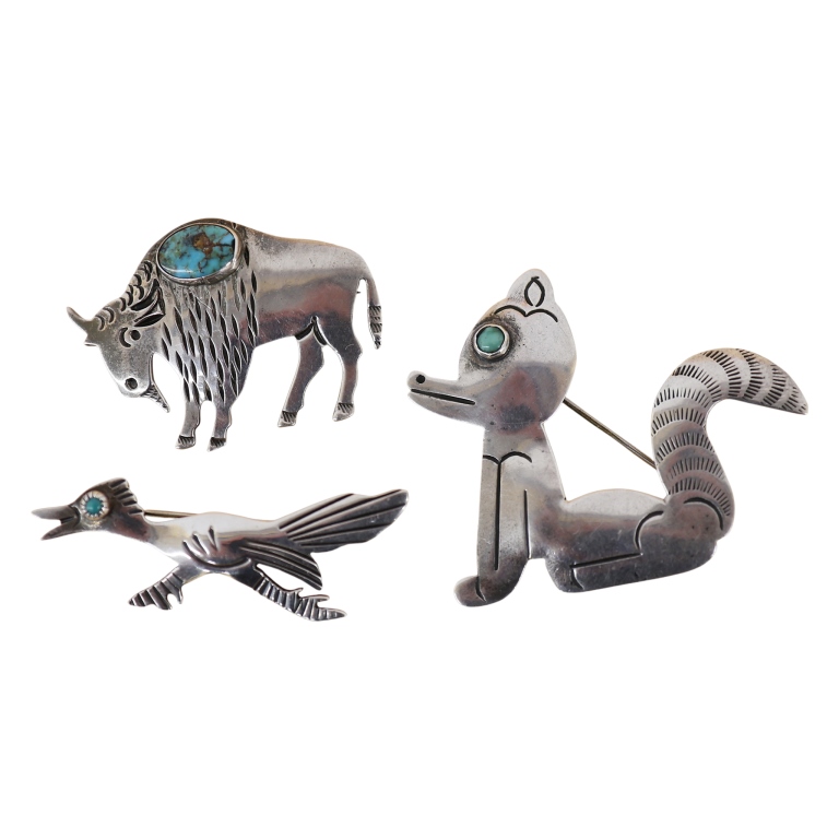 Native American Sterling Figural Brooch Lot