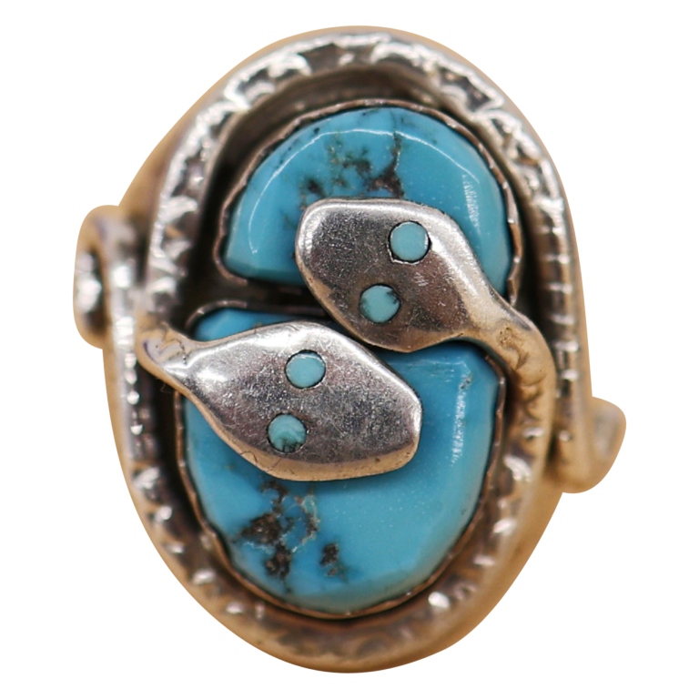 Signed Effie C. Sterling Turquoise Snake Ring
