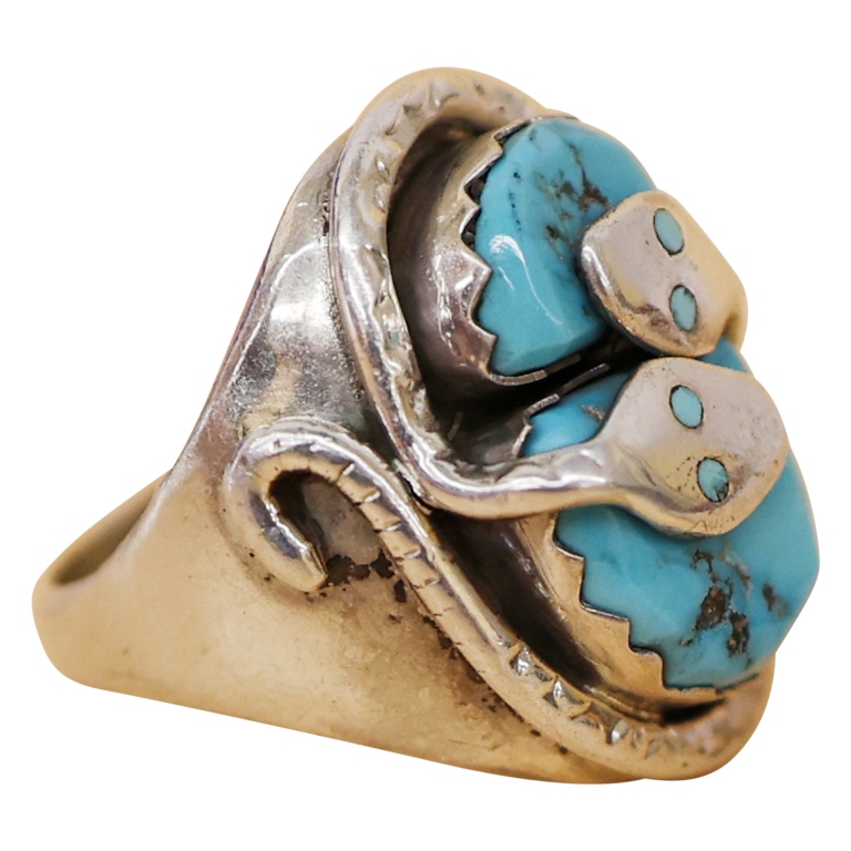 Signed Effie C. Sterling Turquoise Snake Ring