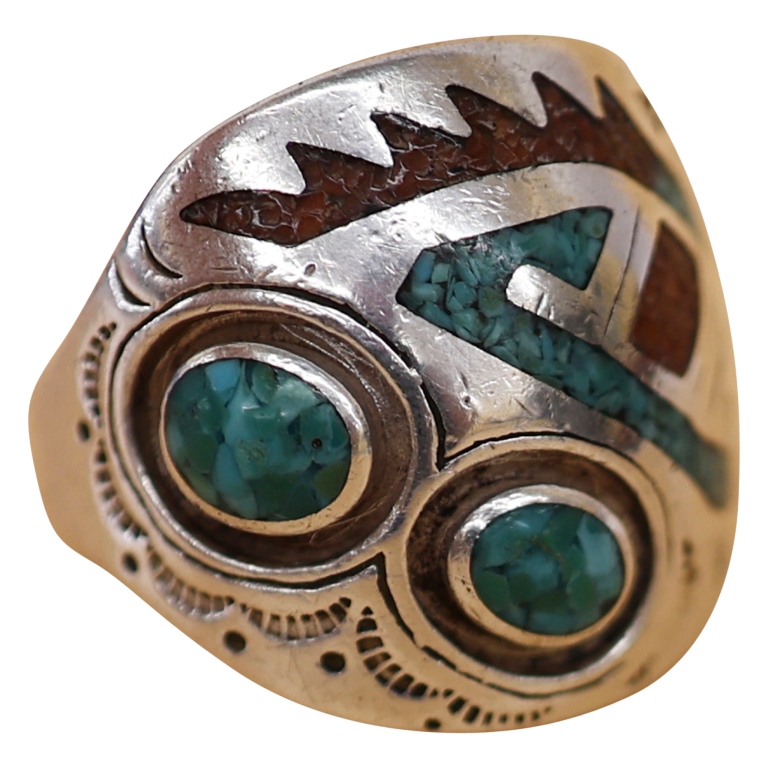After Roie Jaque Navajo Sterling Inlay Ring 12 1/4