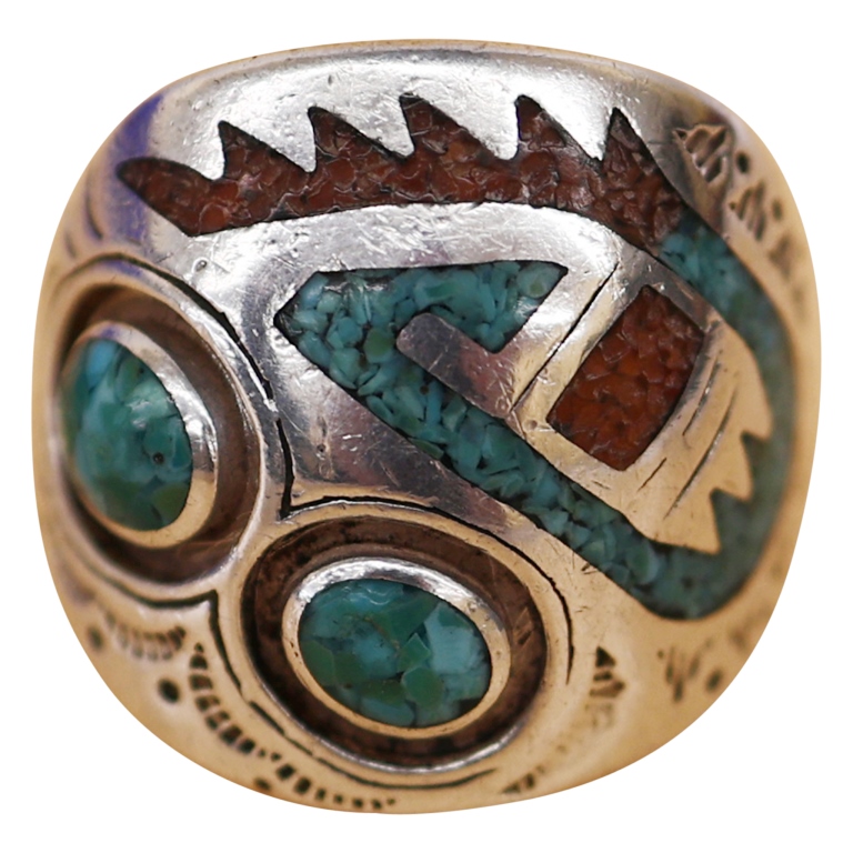 After Roie Jaque Navajo Sterling Inlay Ring 12 1/4