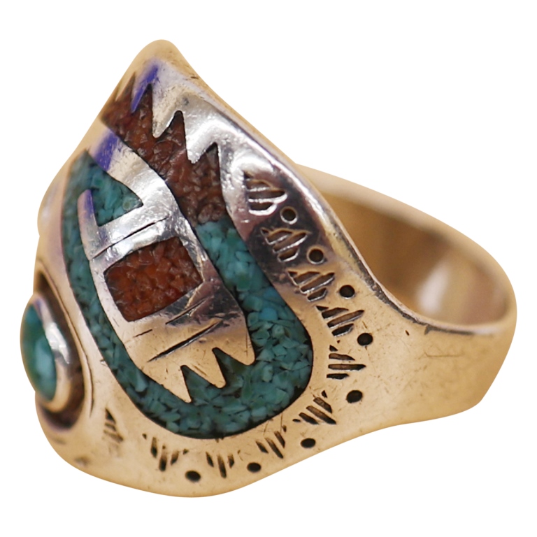 After Roie Jaque Navajo Sterling Inlay Ring 12 1/4