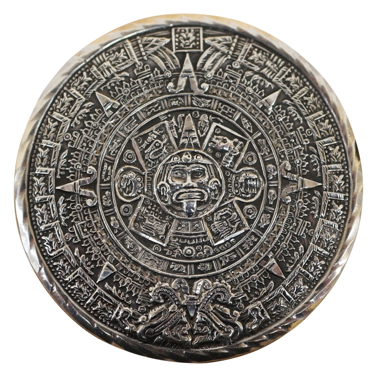 Signed Aztec Sun God Calendar Sterling Brooch