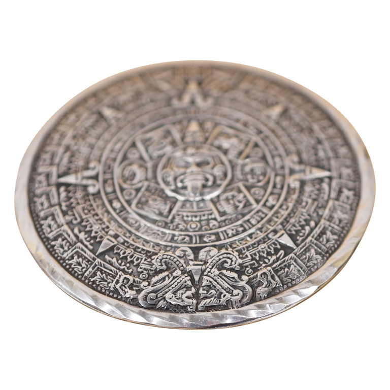 Signed Aztec Sun God Calendar Sterling Brooch