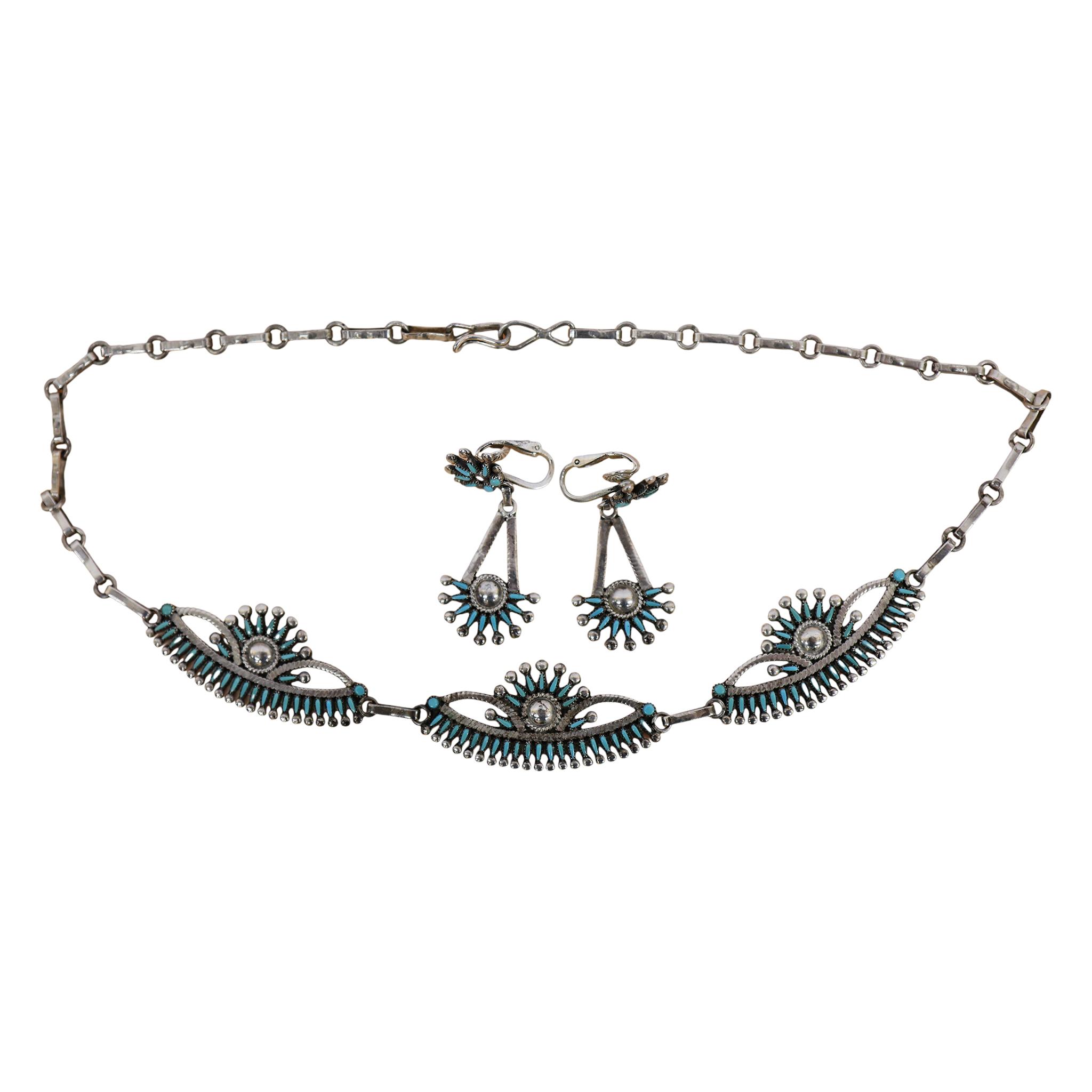 V.S. Johnson Sterling Petit Point Turquoise Set