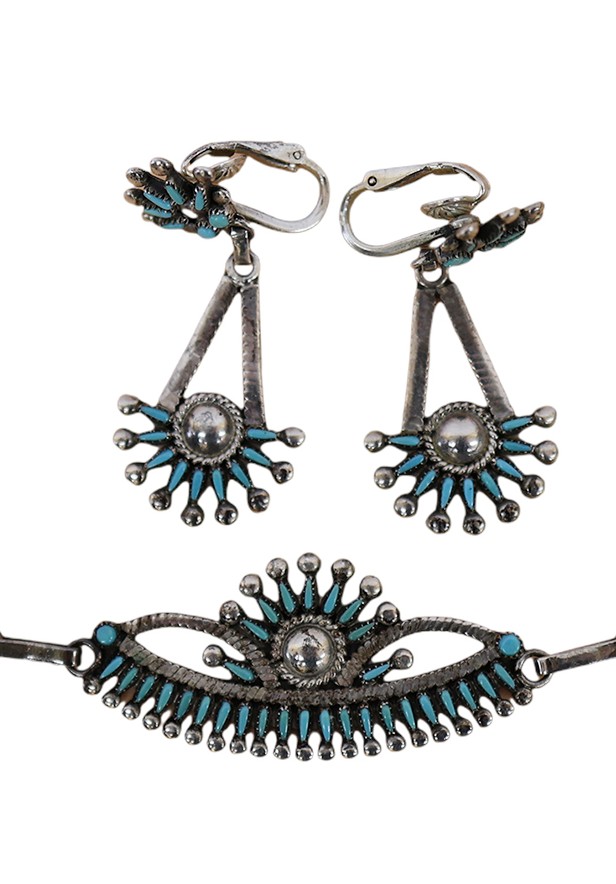 V.S. Johnson Sterling Petit Point Turquoise Set