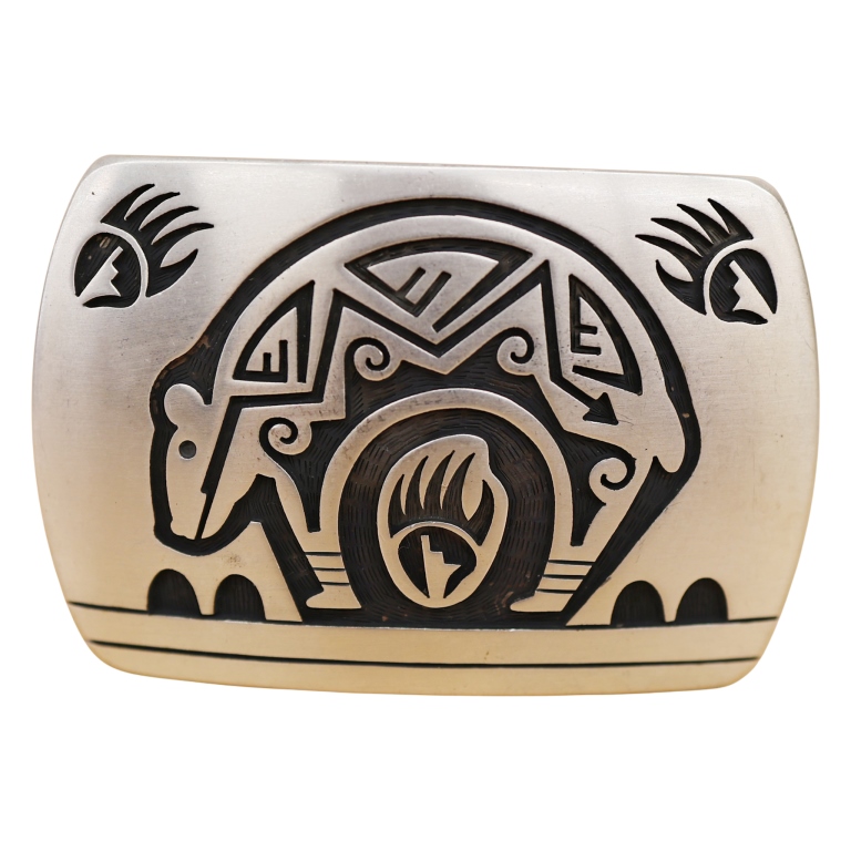 Signed GP Hopi Spirit Bear Sterling Belt Buckle