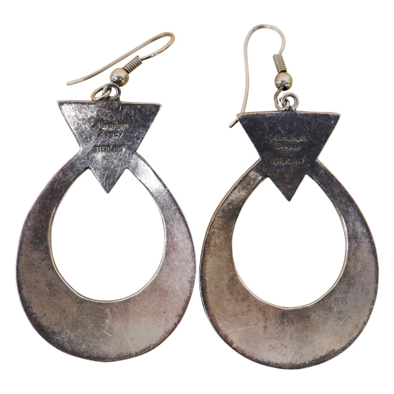 Abraham Begay Navajo Sterling Lapis Drop Earrings